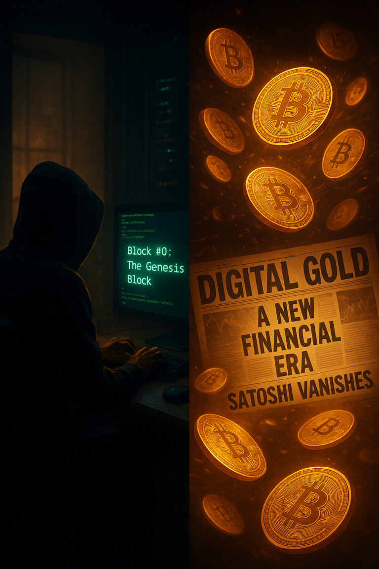 Image depicting Bitcoin’s Genesis Block with a newspaper headline referencing bank bailouts on January 3, 2009.