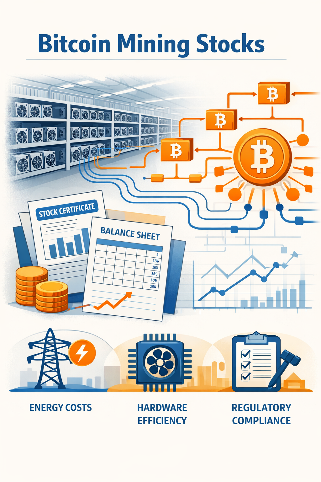 Illustration of Bitcoin mining companies securing the Bitcoin network