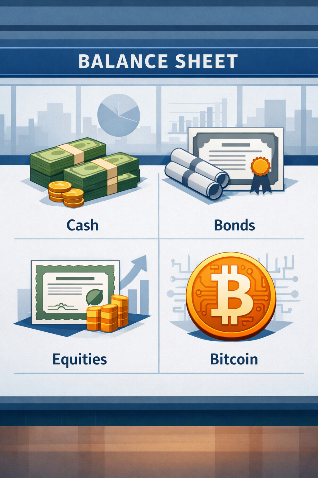 Illustration representing corporate Bitcoin treasuries on company balance sheets