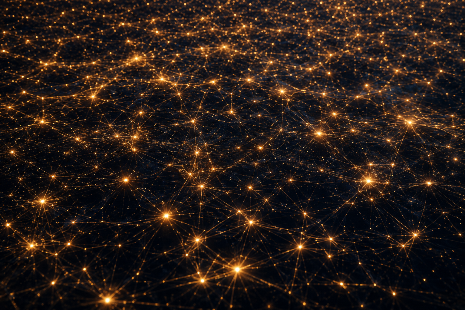 Distributed network of glowing nodes with no central hub, representing Bitcoin consensus and decentralized enforcement
