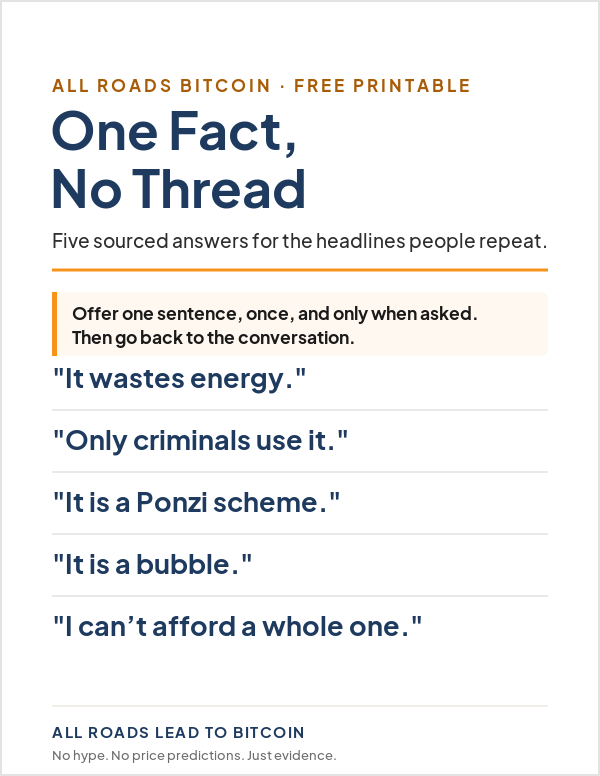 One Fact, No Thread: a free printable with five sourced one-sentence answers to the headlines people repeat